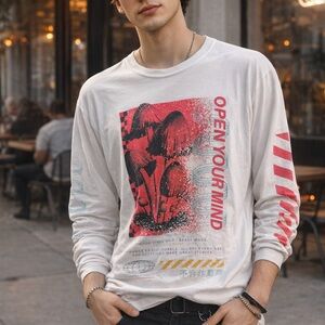 Fresh Laundry Graphic “Open Your Mind” Long Sleeve Streetwear Skater Tee 🍄